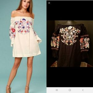 Free People short embroidered black dress
